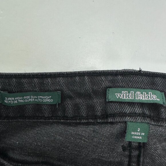 Wild Fable Super High Rise Slim Straight Distressed Button Fly Raw Hem Women 2 - Picture 3 of 5